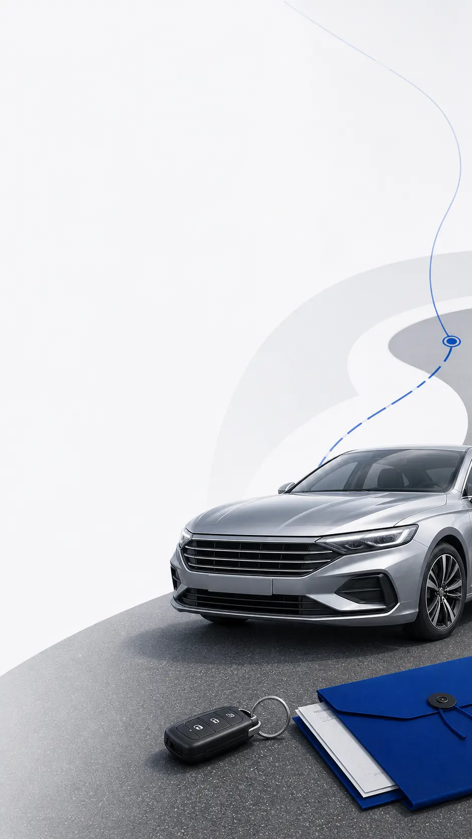 Carro sobre composição de estradas, rotas e texturas automotivas